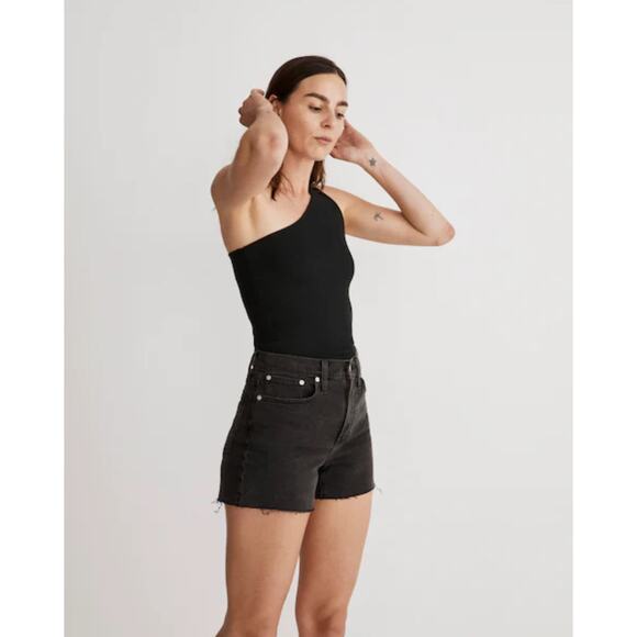 NWT Madewell High Rise Black Denim Shorts Size 24 Raw Hem - Picture 1 of 5